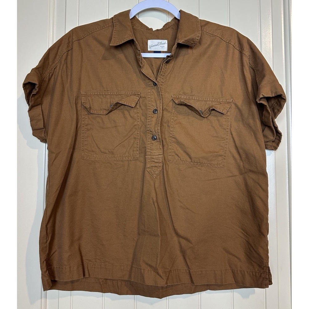 Universal Thread‎ Women's Oversized Popover Short Sleeve Blouse Shirt brown sz M